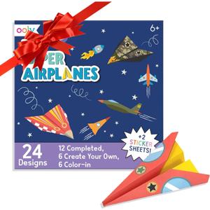 Ooly DIY Paper Airplane Book, 24 Paper Planes & Stickers, Kit Includes 12 Completed, 6 Blank and 6 Color-in Planes, Great Gifts for Kids, Activities for Boys and Girls