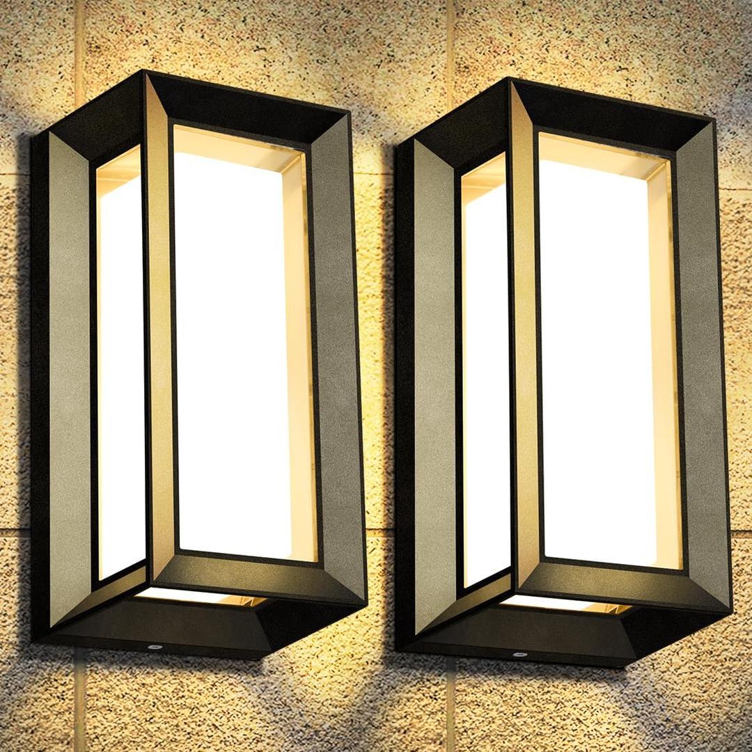 ledmo Outdoor Wall Light 1800Lm Modern Outdoor Porch Light 3000K Bright Lighting Black Exterior Lighting Fixture Waterproof Christmas Fixture for House,Patio,Garage,Backyard,Hallway2 Pack