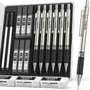 Nicpro 0.5 mm Art Mechanical Pencils Set in Gift Case, 6 PCS Metal Drafting Pencil 0.5mm with 6 Tube HB Lead Refills & 18 PCS Eraser Refills for Adults, Children, Artist Writing, Drawing, Sketching