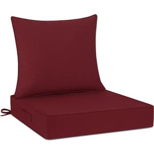 Cozyide Outdoor Chair Cushions 24x24, Washable Patio Furniture Cushions with Removable Cover, Waterproof Outdoor Deep Seat Cushion Set with Non-Slip Ties and Handle, Burgundy