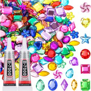 anezus 400Pcs Jewels for Bedazzling with 2 Pack B7000 Jewelry Glue, Flat Back Craft Gems Rhinestones for Clothing, Sequins Rhinestones Gemstones for Fabric, Craft, Decoration (Medium)