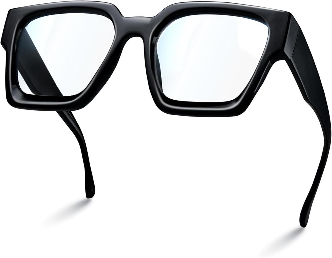 livho Oversized Eyewear Frame for Woman and Men - Rectangle Fashion Glasses for Computer, Chic Preppy Frame (All Black)