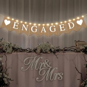 Engagement Party Decorations Engaged Banner Heart Burlap Rustic Bunting Garland LED Fairy Lights Battery Operated String Lights for Congratulations Engaged Party Outdoor Tree Decorations Wedding