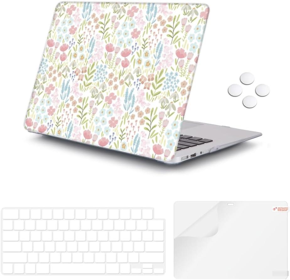 iLeadon Compatible for MacBook Air 13.6 Case 2025 2024-2022 Release M3 M2 Model A3240 A3113 A2681, Plastic Hard Protective MacBook air 13.6 inch M4 Case (Floral Pink)
