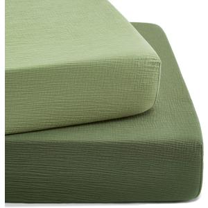 TILLYOU 2 Pack Muslin Crib Sheet for Boys and Girls - 100% Cotton Fitted Crib Sheet for Toddler Standard Crib Mattress, Soft and Breathable, 52"x28", Forest Green&Light Green