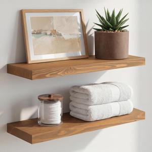 Homeforia 20 inch Golden Oak Floating Shelf, High End Solid Real Wood 20inch Small Floating Shelves for Wall Mounted, Oak Wooden 20in Floating Shelves, Heavy Duty Bracket, 20 X 6.5 X 1.75 in, Set of 2
