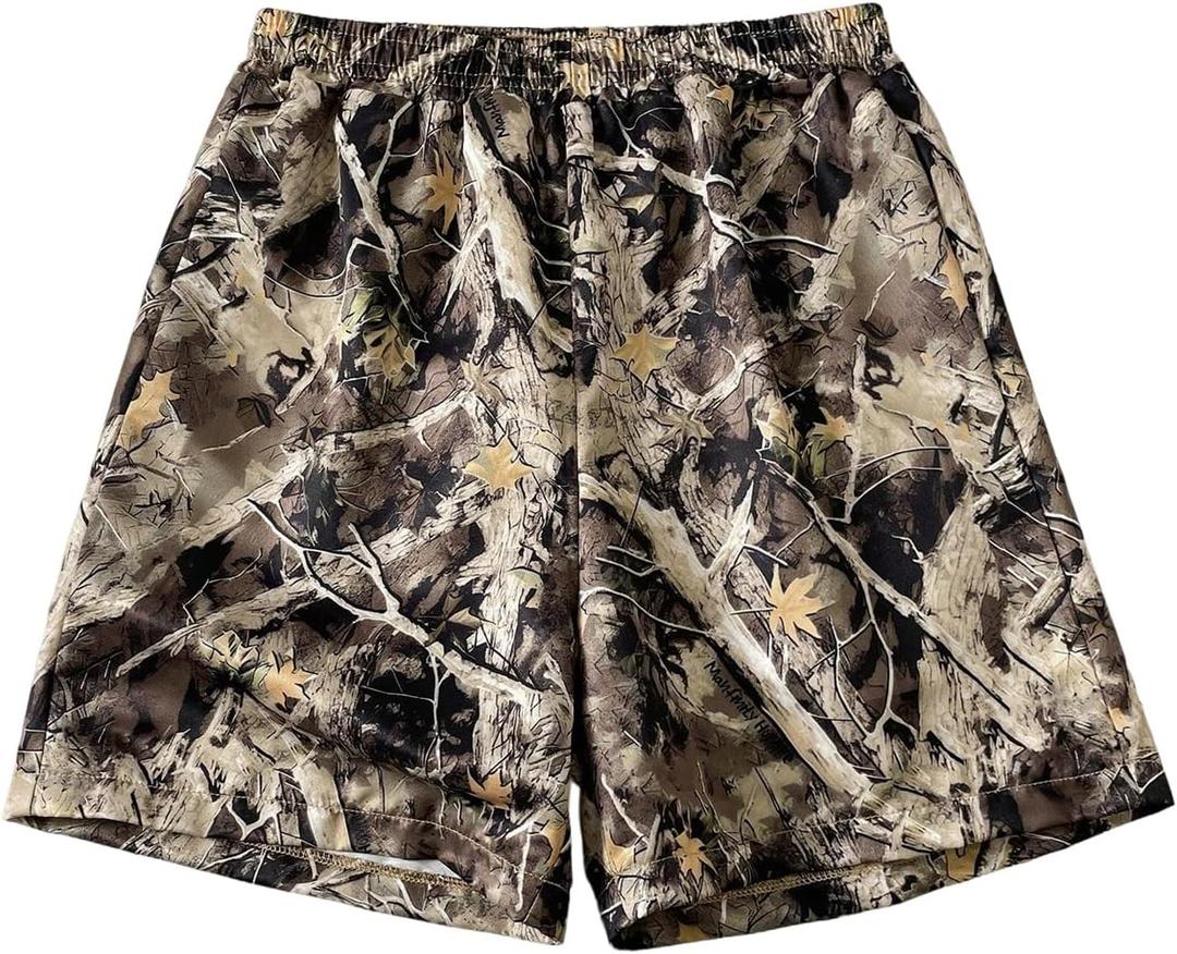 Boy's Camo Swim Trunks with Liner Elastic Waist Wide Leg Swim Board Shorts (Multicolor) 11Y