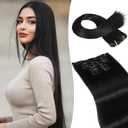 LONAI Clip in hair extensions 6PCS Straight 24" Hair Extensions for WomenHeat Resistant Synthetic Hairpiece-Black