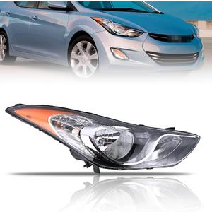 Headlight Assembly for Hyundai Elantra 2011 2012 2013, Passenger Side Halogen Headlamp with Clear Lens Black Housing Amber Reflector (All Bulbs Included), 1 PC,92101-3y000 HY2503161