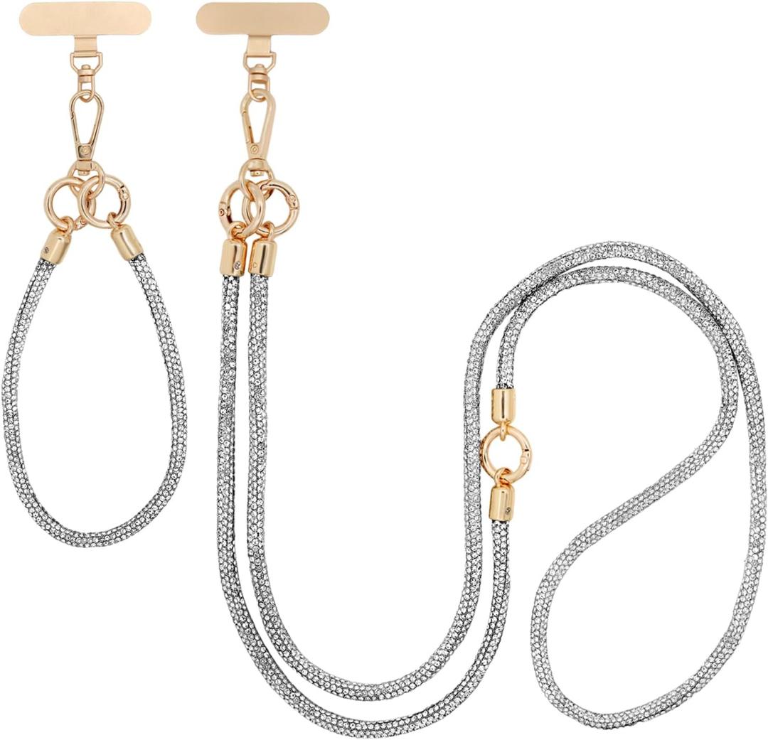 ABJFJE Crystal Phone Lanyard Crossbody & Wrist Strap Phone Strap Crossbody & Wrist Lanyard Anti Theft Phone Strap for Women (White)
