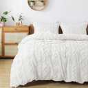 HYLEORY Boho Duvet Cover Queen Size Breathable Tufted Duvet Cover Set for All Seasons, 3 Pieces Bedding Duvet Cover with Zipper Closure, 1 Duvet Cover (90"x90") and 2 Pillow Shams, NO Comforter, White