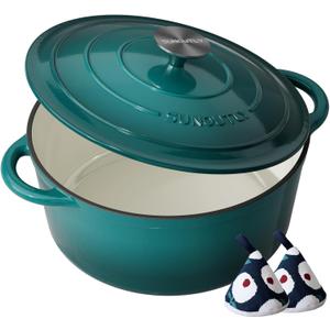 Enameled Cast Iron Dutch Oven - 4.5QT Pot with Lid & Cotton Potholders - Heavy-Duty Cookware for Braising, Stews, Roasting, Bread Baking, Oven Safe up to 500°F & Across All Stovetops, Bottle Green
