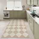 Beeiva Checkered Print 3x5 Washable Area Rug for Bedroom, Non Slip Ultra Thin Beige Entryway Rug Non Shedding Kitchen Rug 3x5, Modern Checkerboard Carpet Plaid Decor for Bathroom Office Nursery