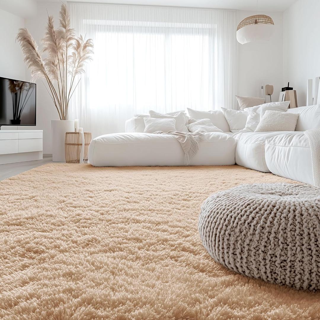 OLANLY 7x7 Machine Washable Large Area Rugs for Living Room, Bedroom, Soft Fluffy Shaggy Bedside Rug, Indoor Floor Carpet for Kids Girls and Boys, Dorms, Nursery, Home Decor Aesthetic, Beige