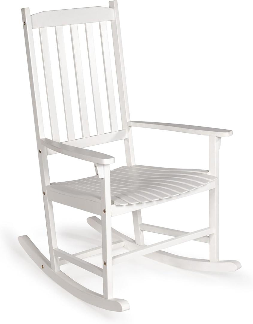 JONATHAN Y RCK300C Seagrove Farmhouse Classic Slat-Back 350-LBS Support Acacia Wood Outdoor Rocking Chair Traditional, Coastal, Cottage, Vintage, Shabby Chic, White