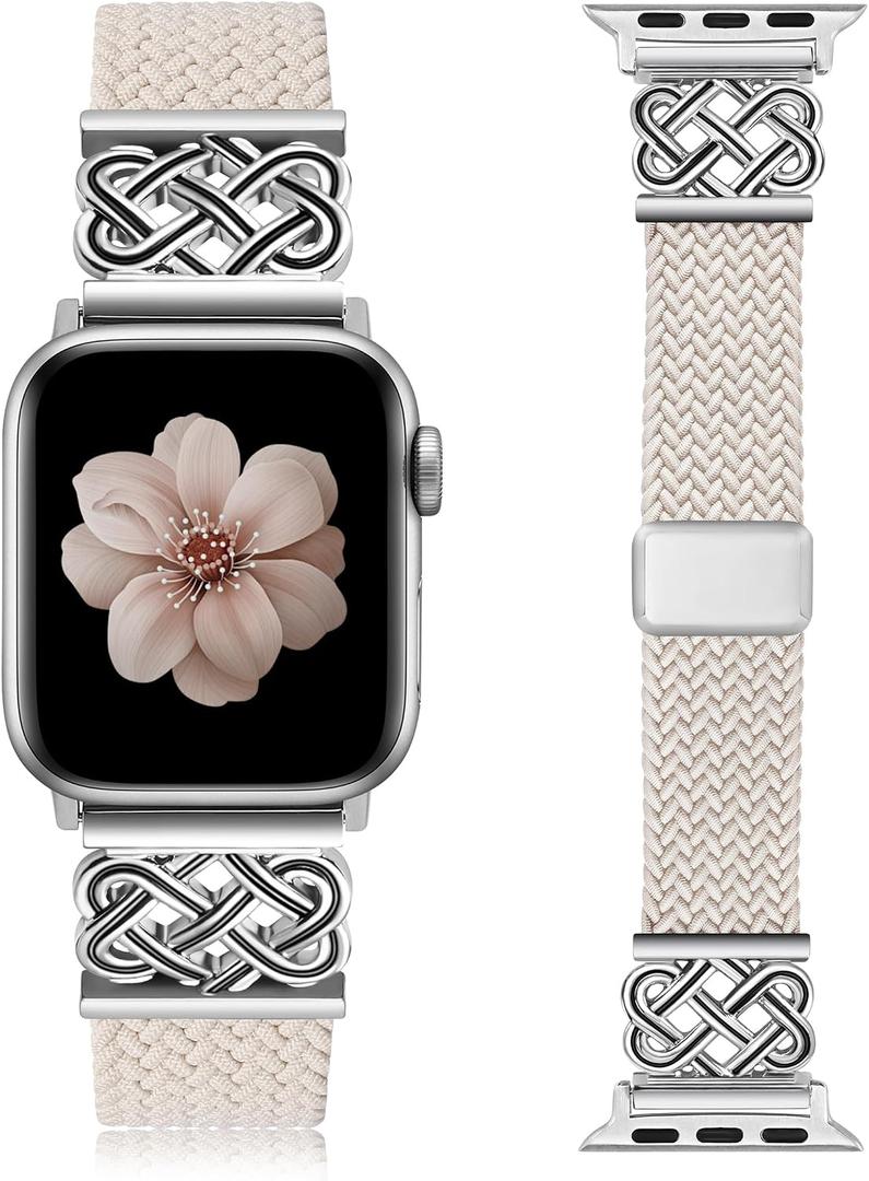 TOYOUTHS Braided Magnetic Band Compatible with Apple Watch Bands 42/41/40/38mm Women Men, Dressy Celtic Metal Fancy Stretchy Elastic Bracelet Strap for iWatch Series 11 10 9 8 7 6 5 4 SE 3 2 1