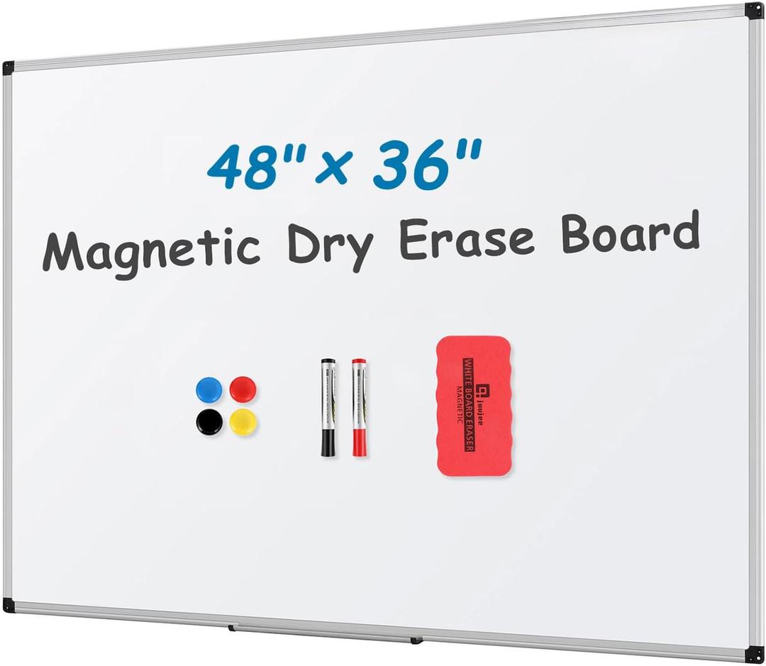 ROCOFF Magnetic White Board, 48''  36'' Magnetic Dry Erase Board for Wall, Aluminium Frame Whiteboard, Hanging Mounted Whiteboard for Home, Classroom, Office