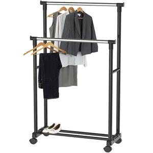 Simple Houseware Double Rod Portable Clothing Hanging Garment Rack