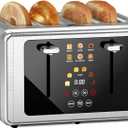 4 Slice Toaster, Touchscreen & Dual Independent Control Panel5 Basic Functions & Digital Countdown Toasters, 6 Shade Settings6 Bread Types, Smart Bread Maker Mute/Screen-Off,Stainless steel