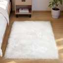 Goolela White Fluffy Fuzzy Rug 3x5 Faux Fur Sheepskin Rug for Bedroom Bedside Furry Carpet for Living Room Soft Rectangle