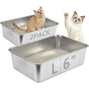 Homegroove Stainless Steel Litter Box 2 Pack, 17.7"x13.8"x6" Large Metal Cat Litter Box with High Sides, Non-Stick Easy to Clean Surface, Jumbo Size for Big Cats & Multiple Cats