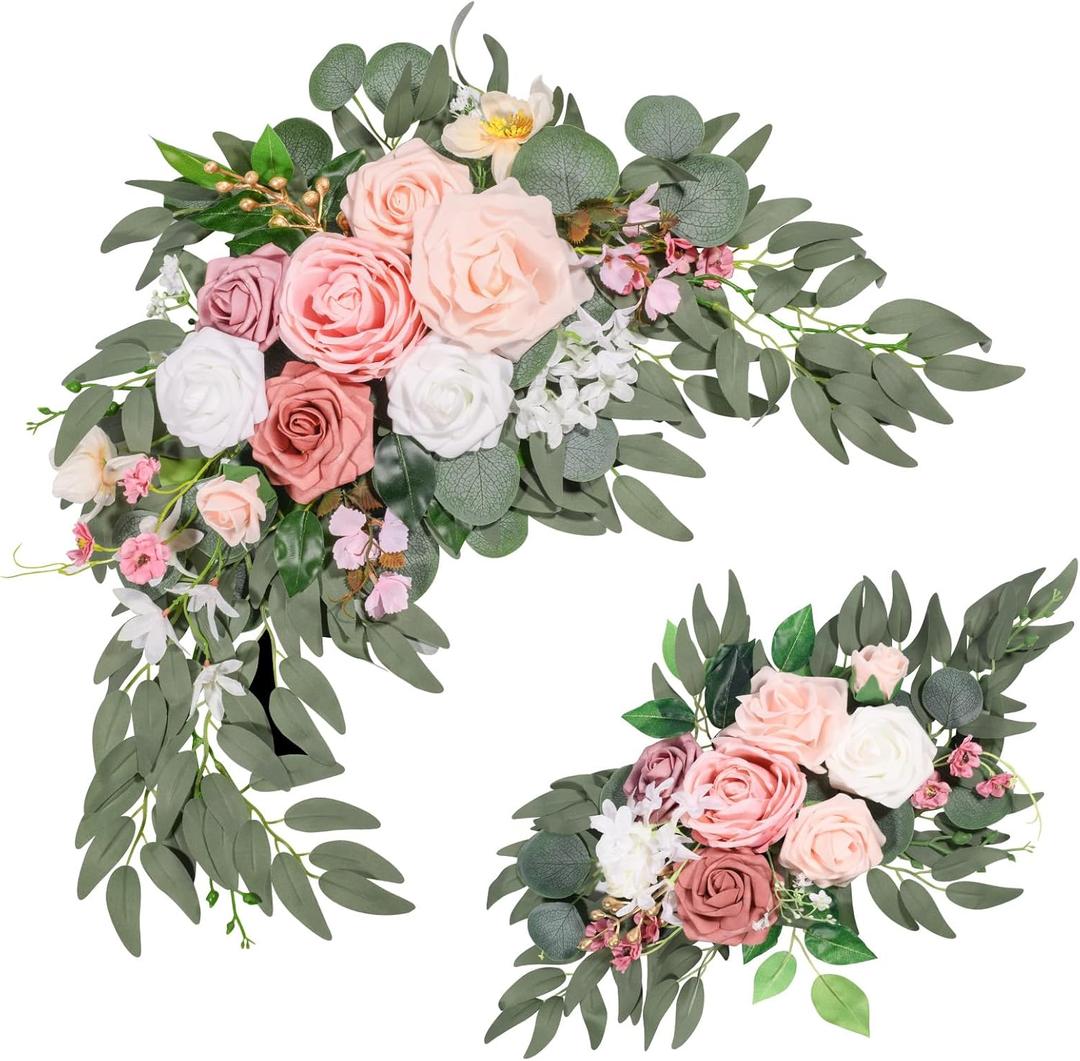 Artificial Flower Swag Set of 2 for Wedding Welcome Signs Wedding Arch Flowers for Wedding Ceremony Arbor (Pink) Artificial Flower Swag Set of 2 for Wedding Welcome Signs Wedding Arch Flowers for Wedding Ceremony Arbor (Pink)