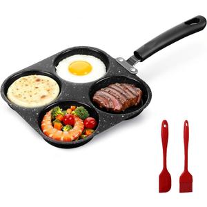 Puraville Egg Frying Pan, 4-Cup Nonstick Granite Omelette Skillet Pancake Pan and Healthy Egg Cooker Suitable for Gas Stove and Induction Cookware (Circular pattern)