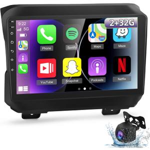 [2+32G] NHOPEEW Android 13 Car Stereo for for Jeep Wrangler JL 2018-2021 / Gladiator JT 2020-2021 - Apple Carplay and Android Auto, 9 inch Touchscreen Radio with AHD Backup Camera/Mic/DSP