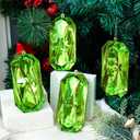 Syhood 4 Pack 5.7 Inch Jewel Ornament Acrylic Green Jewel Ornaments for Christmas Tree Glitter Christmas Tree Hanging Decorations Gemstones for Xmas Wedding Holiday Party Decor (Rhombus)