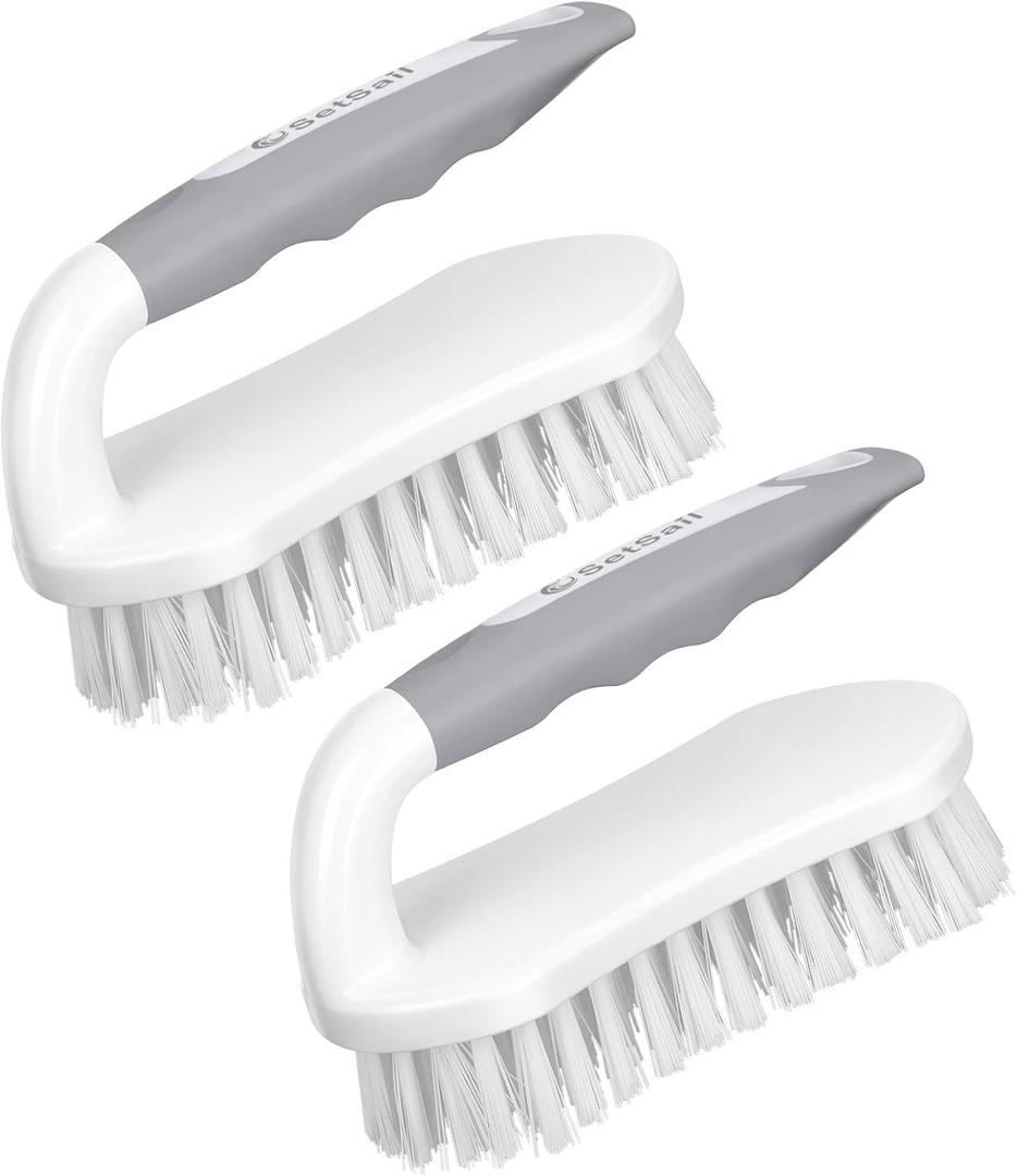 SetSail Scrub Brush, Heavy-Duty Scrub Brushes for Cleaning with Stiff Bristles Cleaning Brush for Shower, Bathroom, Carpet, Kitchen and Bathtub Scrubber - 2 Pack (Grey White)