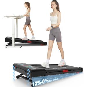 Walking Pad Treadmill with 12% 9-Level Auto Incline, 450 lbs Capacity RGB LED Screen, Bluetooth Speaker Under Desk Treadmill, Compact Treadmills for Home Hiking (Carbon Black)