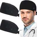 ABAMERICA Working Caps with Button and Sweatband, Adjustable Working Hats for Women Men, One Size(Tie Back or Toggle) (Black)