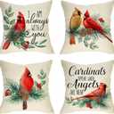 I Am Always with You Cardinal Red Birds Decorative Throw Pillow Cover Set of 4, Pine Cones Berry Cushion Case Decor, Winter Holiday Memorial Pillowcase Christmas Decorations for Sofa Couch 18x18 (18" x 18" (Pack of 4))