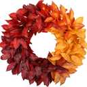 23 lnch Artificial Fall Wreath for Front Door, Large Autumn Wreath with Bay Leaves Mixed Colors Fall Door Wreaths for Indoor Outdoor Farmhouse Home Porch Wall Window Thanksgiving Wedding Decor