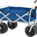 Mac Sports Heavy Duty Collapsible Folding All Terrain Utility Beach Wagon Cart, Blue/White, 21.5"D x 31.5"W x 9.7"H