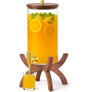 Glass Drink Dispenser,1.5 Gallon Beverage Dispenser with Stand,Lemonade Dispenser with Stainless Steel Faucet,Drink Dispensers for Parties, Bars and Home (Cross Stand)