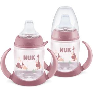 NUK First Choice Learner Cup 2.0, 5 oz. Sippy Cup with Handles, Spill Proof, Leak Proof Soft Straw Cup, 2-pack (Pink Kangaroos)