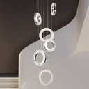 6 Lights High Ceiling Staircase Chandelier, Chrome Ring Crystal Chandelier Foyer Lighting Fixture, Dimmable LED Modern Long Hanging Light with Remote for Living Room, 99W