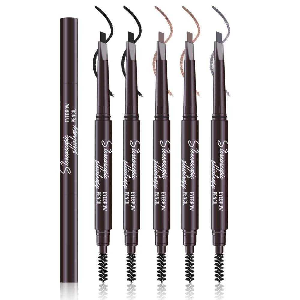 5 Pcs Ultimate Eyebrow Retractable Definer Pencils,Dual-Sided Natural Soft Textured Eyebrow Pencil, for Daily Look Eyebrow Makeup,Brow Brush,Fine Tip (2*black+2*milk tea+grey)