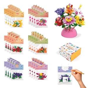 Voplintra 24 Pack Prefilled Valentine's Flower Bouquets Building Blocks - Ideal for Kids Classroom Exchange, Party Favors, and School Gifts, Valentine Party Favor, Valentine's Greeting Cards.