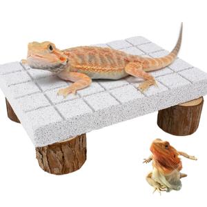 Bearded Dragon Shedding Rock, Bearded Dragon Pumice Stone Platform for Shedding, Calcium Stone with Wooden Pile, Reptiles Claw Grinding Block to Remove Dead Skin, Reptile Tank Care Accessories