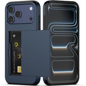 Nvollnoe Compatible with iPhone 17 Pro Max Case with Card Holder Dual Layer Heavy Duty Protective Shockproof Hidden Card Slot Slim Wallet Phone Case for Women&Men 6.9 inch(Blue)