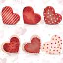 6 Pcs Valentine's Day Wooden Heart Signs Tiered Tray Decor Wood Red Heart Shape Table Blocks for Party Home Office Table Shelf Decor for Valentine's Day