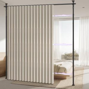 AJAZZ Room Divider Curtain (Cream White, W100 x L96 in,1 Panel)+ Curtain Rods No Drilling Adjustable Tension (H) 43-120(W) 35-100 in, Heavy Duty Wall Divider for Apartment/Dorm