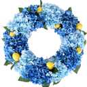 Kmise Summer Spring Wreath for Front Door,26" Big Blue Hydrangea Lemon Wreath for Door Window Hanging Wedding Party Dcor