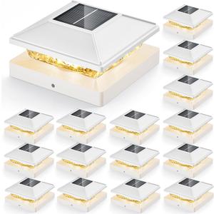 Post Cap Lights 16pack, 4x4 Deck Fence Post Solar Lights Outdoor with Warm White Lighting,White Waterproof Solar Post Lights for Vinyl/Wood Posts to Decorate Fence, Deck,Garden, Patio Post Cap Lights 16pack, 4x4 Deck Fence Post Solar Lights Outdoor with Warm White Lighting,White Waterproof Solar Post Lights for Vinyl/Wood Posts to Decorate Fence, Deck,Garden, Patio