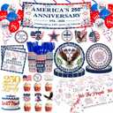 4th of July Party Supplies USA 250th Anniversary Patriotic Party Kit Include Plates Balloons Banner Tablecloth Cake Topper Napkins Cups Tableware, Serves 24
