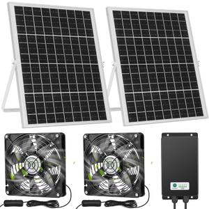 Solar Rechargeable Dual Fans with 66.6Wh 20000mAh Battery Backup, 50W Solar Powered 5.5" Bigger Fan for Intake or Exhaust Air, Ventilation Cooling for Outside Space
