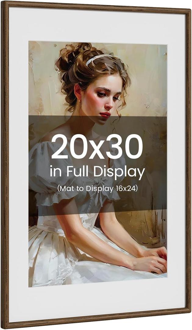 20x30 Picture Frame Natural Oak Wood From California-USA Walnut Color Finished Handcrafted 20 x 30 Poster Frame Matted to 16x24 Photo with Real Tempered Glass,for Photo,Certificate,Degree,Graduation