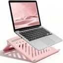 Cute Pink Laptop Stand for Desk  Adjustable Foldable & Portable Laptop Riser with Silicone Anti-Slip Pads, Ventilated & Sturdy Computer Stand for MacBook, Notebook, Office, Home, or Travel